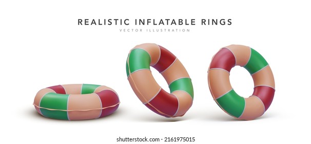 Set of 3d realistic inflatable rings with shadow isolated on white background. Vector illustration