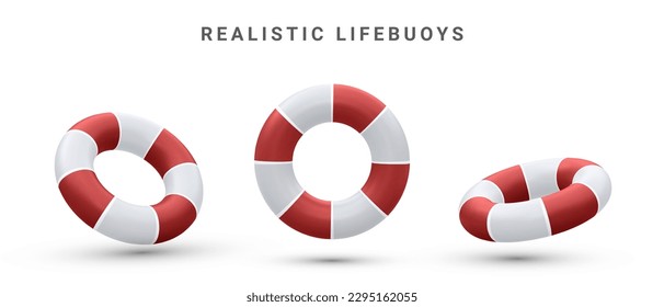 Set of 3d realistic inflatable rings ,
lifebuoy with shadow isolated on white background. Vector illustration