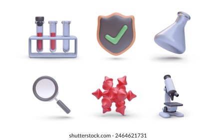 Set of 3d realistic laboratory elements isolated on white background. Vector illustration