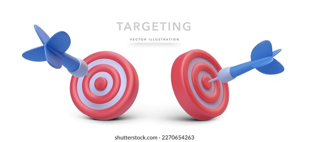 Set of 3d realistic marketing target symbol with shadow isolated on white background. Vector illustration