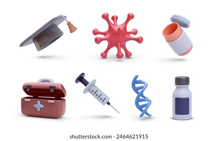 Set of 3d realistic medical elements isolated on white background. Vector illustration