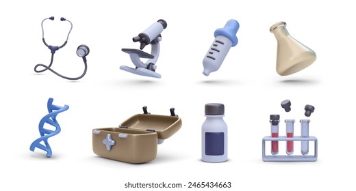 Set of 3d realistic medical elements isolated on white background. Vector illustration