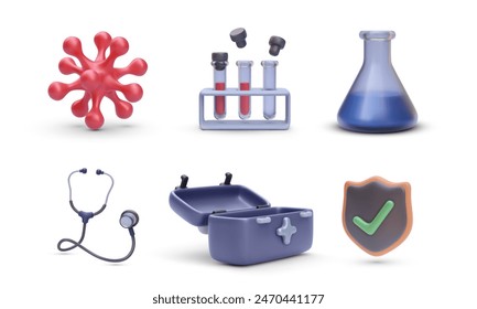 Set of 3d realistic medical elements isolated on white background. Vector illustration