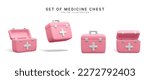 Set of 3d realistic medicine chest isolated on white background. First aid kit in cartoon style. Vector illustration