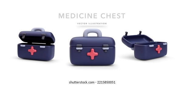 Set of 3d realistic medicine chest with shadow isolated on white background. Vector illustration