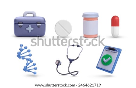 Set of 3d realistic medicine elements isolated on white background. Vector illustration