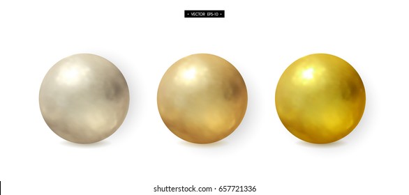 Set of 3d realistic metal balls. Gold, silver, brass. Elements for design. Vector illustration of EPS10