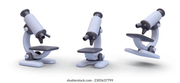 Set of 3d realistic microscope with shadow isolated on white background. Vector illustration