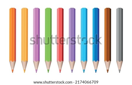 Set of 3d realistic multicolored pencils. Volumetric wooden objects for writing and drawing. Stationery tool. Back to school vector illustration isolated on white background.