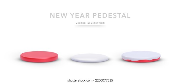 Set of 3d realistic new year pedestal with shadow isolated on white background. Vector illustration
