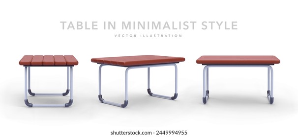 Set of 3d realistic office table isolated on white background. Vector illustration