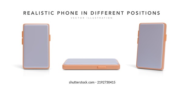 Set of 3d realistic phone in different position isolated on white background. Vector illustration