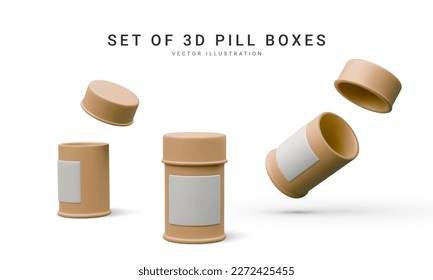 Set of 3d realistic pill box isolated on white background. Vector illustration
