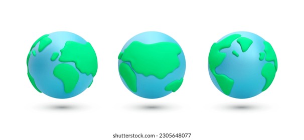 Set of 3d realistic planet earth icons from different angles isolated on white background. Vector illustration