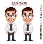 Set of 3D Realistic Professional Business Man Character Happy Smiling Isolated in White Background. Vector Illustration
