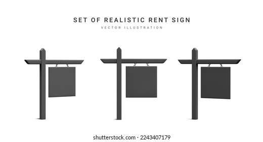 Set of 3d realistic real estate sign isolated on white background. Vector illustration