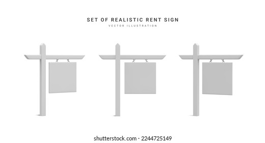 Conjunto de un cartel de propiedades realistas en 3d, aislado en un fondo blanco. Ilustración del vector