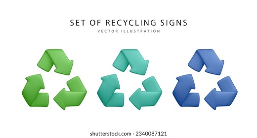 Set of 3d realistic recycling signs isolated on white background. Vector illustration