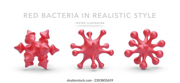 Conjunto de bacterias rojas realistas 3d con sombra aislada sobre fondo blanco. Ilustración del vector