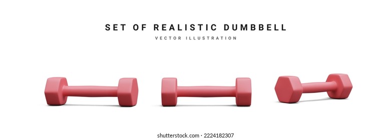 Set of 3d realistic red dumbbells isolated on white background. Vector illustration