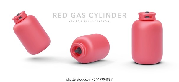 Set of 3d realistic red gas cylinders isolated on white background. Vector illustration