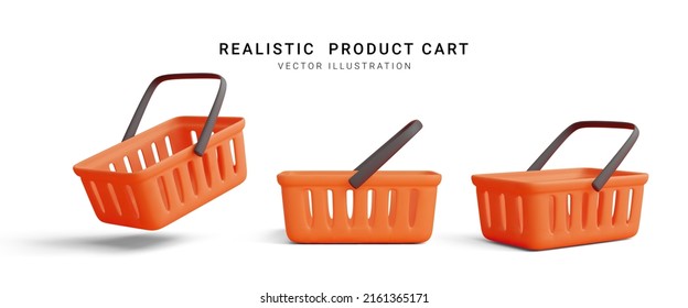 Set of 3d realistic red plastic shopping cart isolated on white background. Vector illustration - Shutterstock ID 2161365171