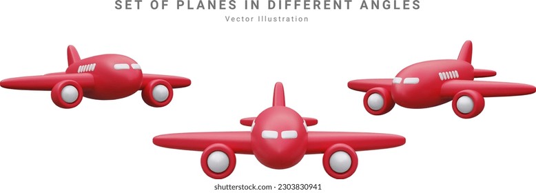 Conjunto de avión 3d de representación realista aislado sobre fondo blanco. Ilustración vectorial.