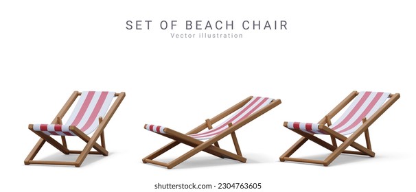 Set of 3d realistic render beach chairs with shadow isolated on white background. Vector illustration