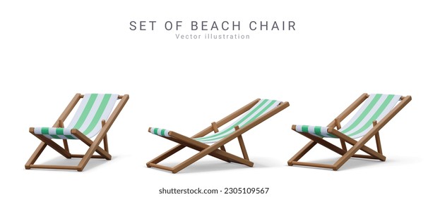 Está formado por tres tumbonas de playa realistas, con sombra y fondo blanco. Ilustración del vector