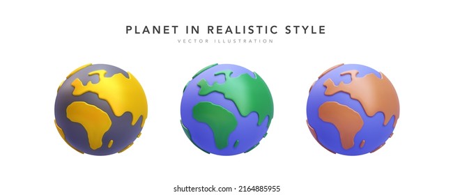 Set of 3d realistic render planet isolated on white background. Vector illustration