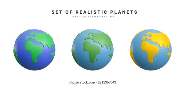 Conjunto de planetas 3d realistas de representación aislados en fondo blanco. Ilustración del vector