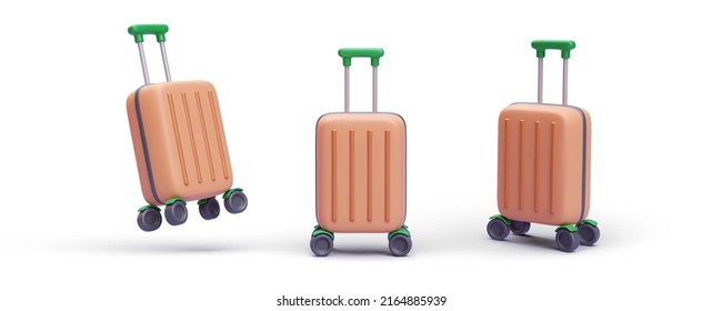 Set of 3d realistic render suitcase with shadow isolated on white background. Vector illustration