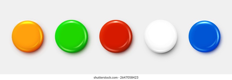 Set of 3d Realistic round plastic Glossy Buttons or Badges. Vector illustrator