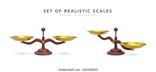 Set of 3d realistic scales with shadow isolated on white background. Vector illustration