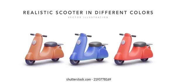 Set of 3d realistic scooter isolated on white background. Vector illustration