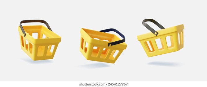 Conjunto de Carrito de compras 3d realista. promoción digital, diseño de publicidad de venta. Procesamiento 3D. Ilustración vectorial