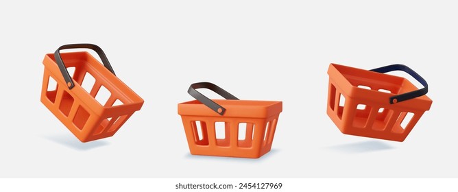 Set of 3d realistic shopping cart. digital promotion, sale advertisement design. 3D Rendering. Vector illustration