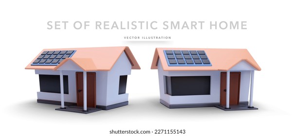 Set of 3d realistic smart home with shadow isolated on white background. Vector illustration