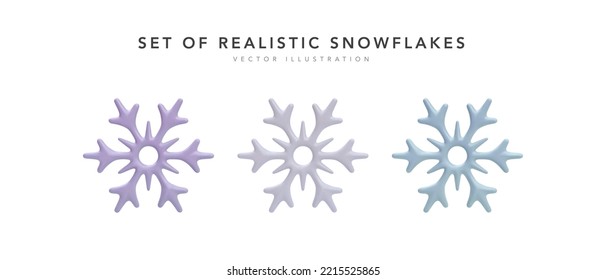 Set of 3d realistic snowflake isolated on white background. Vector illustration