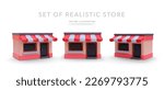 Set of 3d realistic store with shadow isolated on white background. Vector illustration