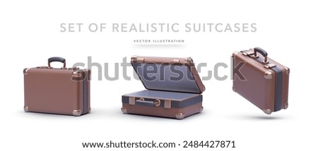 Set of 3d realistic suitcases isolated on white background. Vector illustration