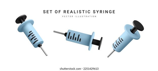 Set of 3d realistic syringe isolated on white background. Vector illustration