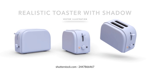 Set of 3d realistic toaster isolated on white background. Vector illustration