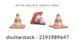Set of 3d realistic traffic cones isolated on white background. Vector illustration