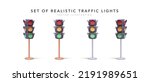 Set of 3d realistic traffic lights isolated on white background. Vector illustration