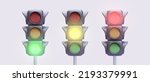 Set of 3d realistic traffic lights isolated on light background. Vector illustration
