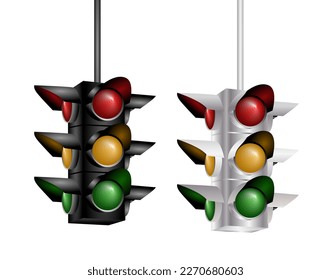 Set von 3D-Ampeln, die realistisch sind, einzeln auf weißem Hintergrund. Vektorgrafik.
