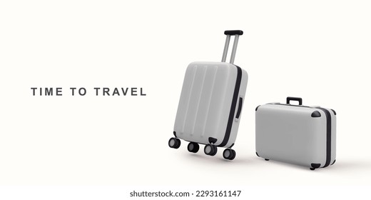 Set of 3D realistic travel bags on white background. Vector illustration.