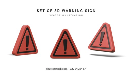 Set von 3D-Warnzeichen mit Ausrufezeichen einzeln auf weißem Hintergrund. Vektorgrafik