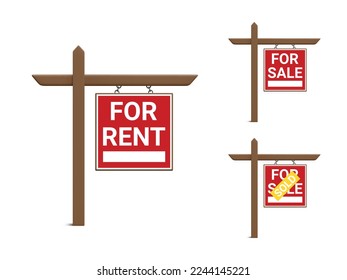 Juego de 3d realistas varios anuncios inmobiliarios aislados en fondo blanco. Blank en alquiler, venta y venta de casa. Ilustración del vector